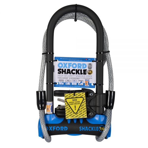 Oxford Shackle 14 DUO U-Lock 320mm x 177mm Blue with Hooped Cable